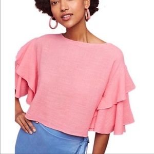 Anthropologie Ruffle Sleeve Top Pink